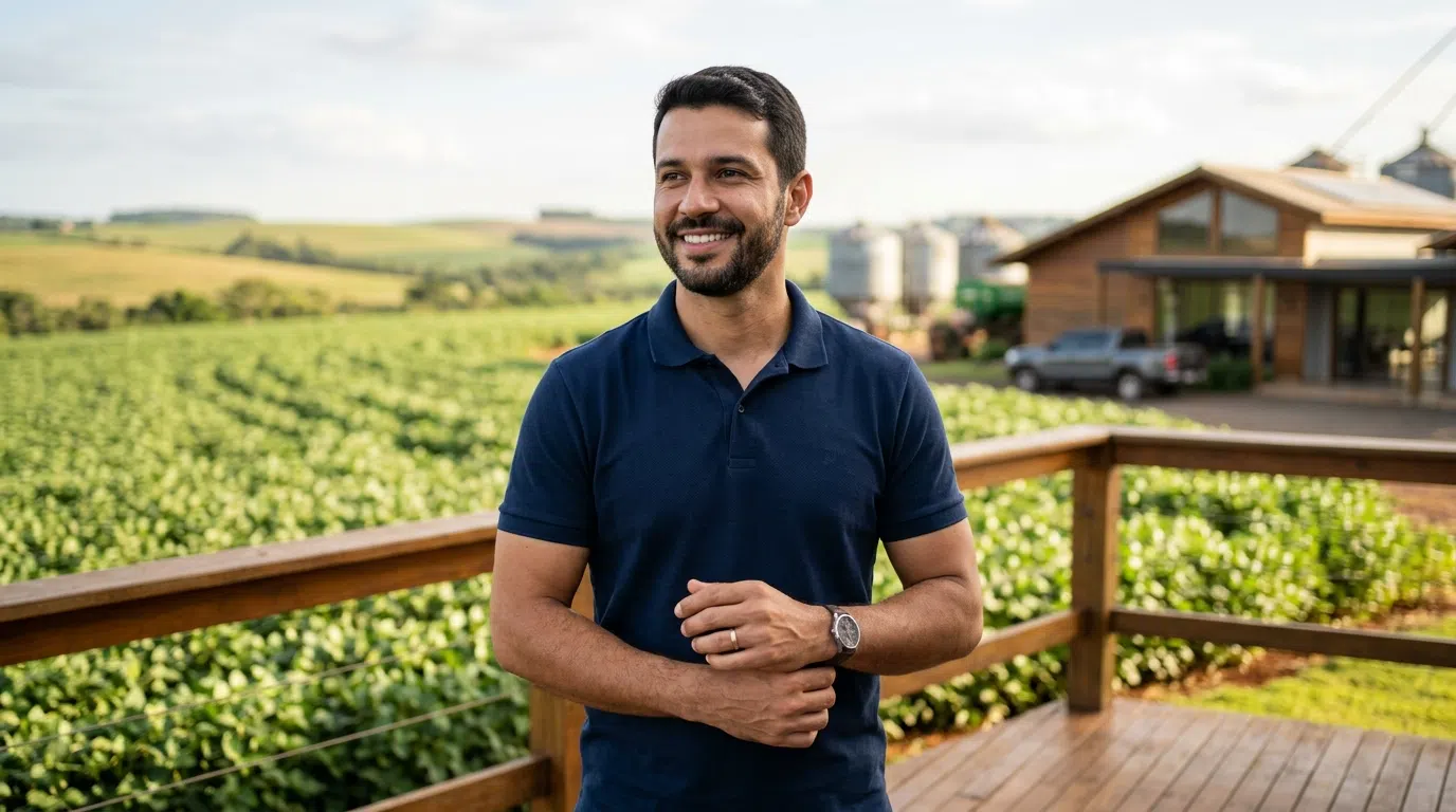 Homem produtor rural em fazenda